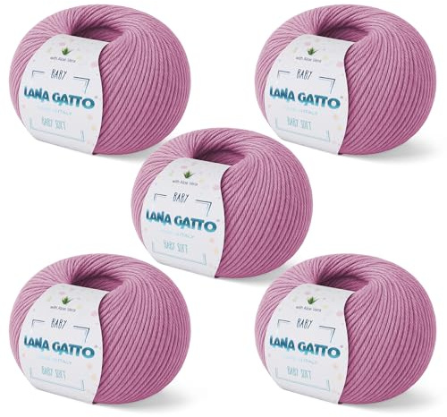 Wolle zum Stricken oder Häkeln 100% Merinowolle Extrafine von Lana Gatto. Baby Soft Linie Kinder, Neugeborene natürlich mit Aloe Vera (5, Rose - 9409)