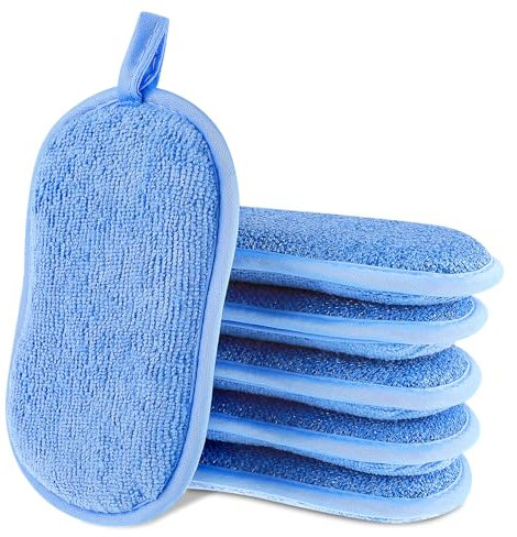 Amaxiu 6 Pack Multipurpose Dish Scrubber Sponges, Non Scratch Sponge Microfiber Side for Dish Rough Side for Non Stick Cookware Reusable Sponge Scrub Sponge Dishcloth for Sink Pan Pot Countertop(Blue)