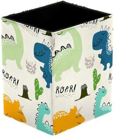Eslifey Pot à crayons carré pour bureau, pot à crayons en forme de dinosaure pour enfants, pot à stylos, pinceaux de maquillage, support d'affichage de bureau, organisateur de papeterie pour la