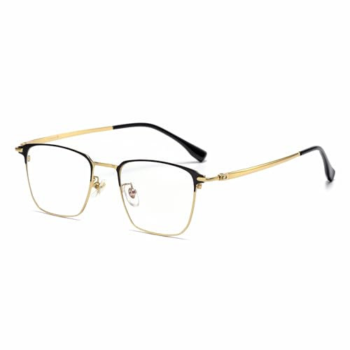Cyxus Browline Brille Ohne Stärke Herren Damen mit Titan Tempel Mode Metall Browline Rahmen（8142X62 Schwarz&Gold）