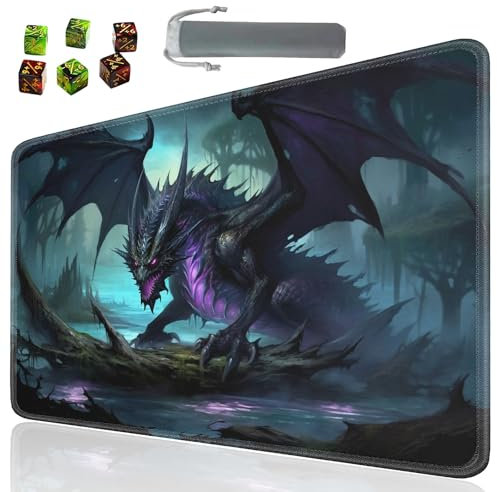 SOTWONSO Brettspiel für TCG Playmat Tischmatten Spiele Größe 60 x 35 cm Mauspad kompatibel für MTG RPG CCG Sammelkartenspiel Spielmatten mit 6 Würfeln (Playmat 128)