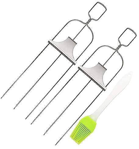 weiting Grillspieße zum Grillen,BBQ-Grillspieße - Spieße aus Edelstahl zum Grillen,Flaches Grillwerkzeug mit 3 Zinken, Küchenkochgeschirr, Spießzubehör für Gemüse, Obst, Schweinefleisch, Garnelen,