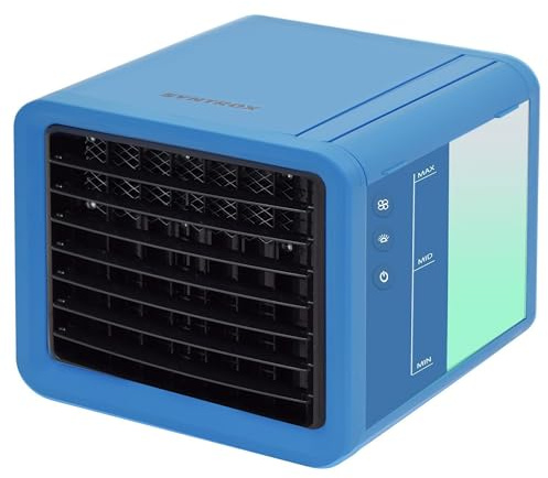 Syntrox Germany Mini Luftkühler mit Wasserkühlung Trivaria | Verdunstungskühler, Luftbefeuchter, Lufterfrischer, USB-Anschluss, Sommerkühlung, Camping-Luftkühler (Blau-Weiß)