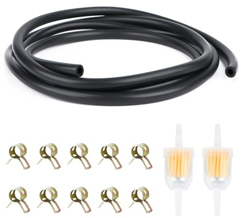 Kit per tubi della benzina, 2 metri, tubo del carburante, Ø 5 mm, con 2 filtri della benzina e 10 fascette stringitubo per auto, moto, tosaerba scooter