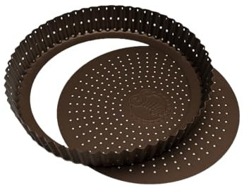 Sallys Tarteform mit Hebeboden - 25 cm Durchmesser, 4 cm hoch - Perforierter Karbonstahl - Antihaftbeschichtet - Hitzebeständig & Spülmaschinengeeignet