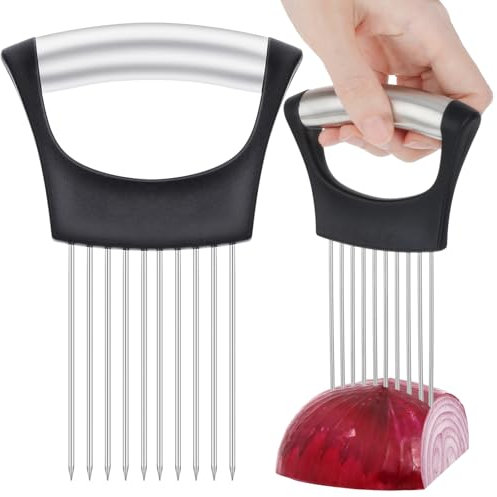 Sibba Supporto per Cipolla in Acciaio Inox Rebbi Affettare Verdure Taglierina Pettine Tritatutto Carne Tritacarne Strumento Assistente Gadget da Cucina Taglio Fit Limone Patate Cetriolo
