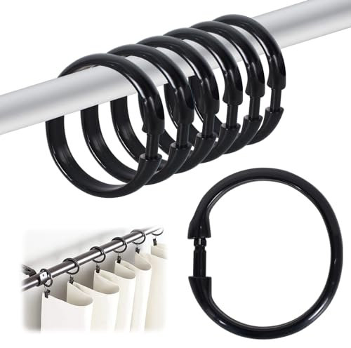 Zimoer Set di 12 Anello per Tenda da Doccia, Anelli da Doccia in Plastica, Anelli Tenda Doccia, Ganci per Tenda da Doccia, Anello per Tenda da Porta a Forma di O in Plastica Grandi (Nero)