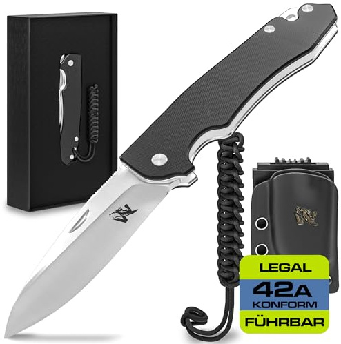 Wolfgangs CORVUS D2 Stahl Klappmesser - Legales Taschenmesser - Robustes Outdoor Survival Messer mit Kydex Holster