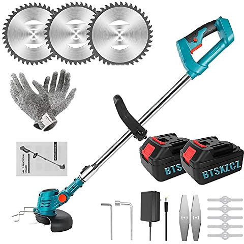 BDCXUX Cortacésped a batería de 24 V, cortacésped con 2 baterías y Cargador, pértiga telescópica y Cabezal Ajustable, Ideal para podar Jardines