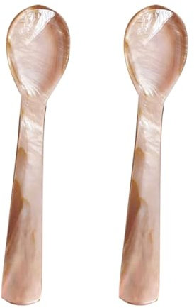 Yurosiay 2 cucharas de nácar, cucharas de caviar hechas a mano, con mango largo, cucharas de café naturales, cucharas de madreperla, cucharas de postre, cucharas para servir caviar huevos, 11 cm