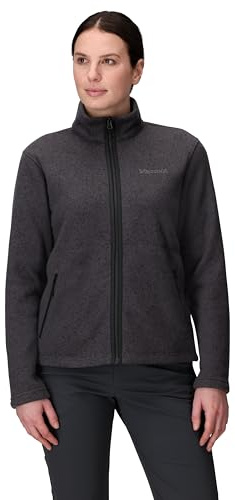 Marmot Donna Wm's Drop Line Jacket, Calda giacca in pile, zip integrale, traspirante e resistente al vento, impacchettabile, ottimo per escursionismo e sci, Black Heather, M