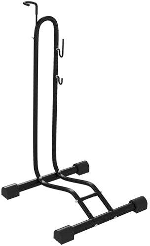 SPORTNOW Soporte para Bicicletas de Suelo Aparcamiento para Bicicletas Vertical y Horizontal con Ganchos Ajustables para Bicicletas de 6-28 Pulgadas y 700 C Negro