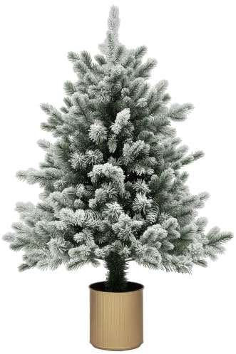 HOMCOM Mini Künstlicher Weihnachtsbaum 100 cm mit Schnee, 130 Spitzen | Künstlich Tannenbaum, Christbaum mit Topf, Weihnachtsdeko für Drinnen, Büro, Wohnzimmer