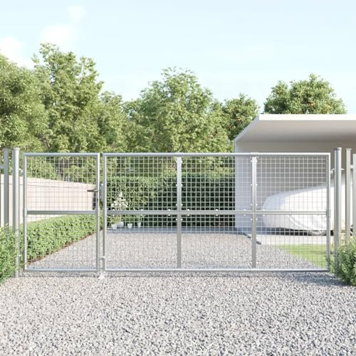 IKAYAA Mesh-Gartentor Silbern 350x175 cm Verzinkter Stahl, Gartentore, Einfahrtstor, Gartentür, Tor Garten, Gartenpforte, Garten Tore