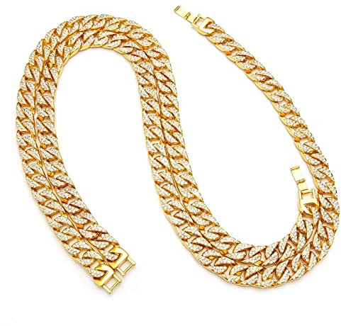 Tolldek Edelstahlketten für Herren 50cm, Vergoldet Panzerkette Gold Zopfkette Breit 13MM, Freundschaftsketten Jungs mit Zirkonia Weiß Hip Hop für Männer