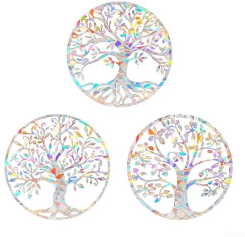 Hasaller Window Stickers 3Pcs for Rainbow Window Clings for Tree of Life Static Glass Stickers Plastic Reusable Anti-Collision Non Window Decal Sun-Catcher Decor for Bird Strike Deterrent