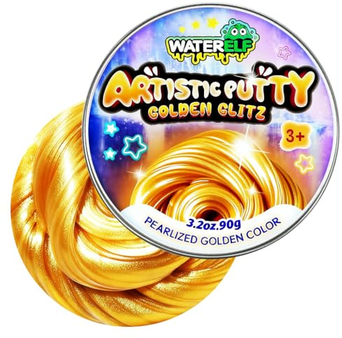 Waterelf 1 x Fidget-Knete, Polyester, goldfarben, ungiftig, sicher, nicht klebend, für Kinder, Erwachsene, Jungen, Mädchen, Stressabbau, sensorische Herstellung, 8,9 cm, 90,7 g, Gold