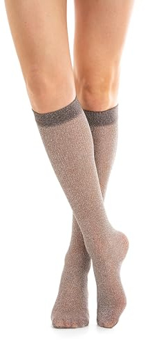 Gi&Gi gambaletti colorati donna DA 3 PAIA.Calze al ginocchio da donna in blliranti filati glitter 40 DEN (IT, Testo, Taglia unica, Regular, Regular, MARRONE)