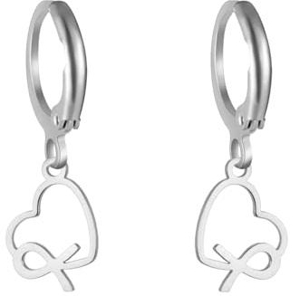 TEAMER Boucles d'oreilles en forme de cœur délicat pour femmes Pendentif en ruban rose, ruban de sensibilisation au Cancer du sein Bijoux de survie pour femmes (Argent)
