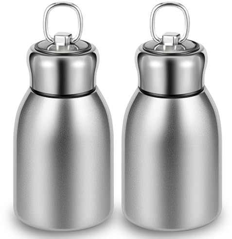 Lot de 2 mini bouteilles d'eau isothermes en acier inoxydable de 295 ml - Étanche - Tasse de voyage portable - Petite bouteille d'eau en métal pour la maison, l'école, le bureau, le camping