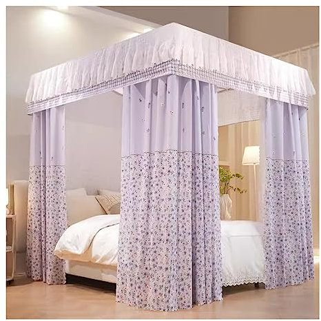 ILNCQLPM Bettzelt, Schlafzimmerdekoration, Betthimmel, Mädchenprinzessinnenzimmer, Einzelbett, Doppelbett, dekorative Bettvorhänge, mit Metallhalterung (Farbe: Lila, Größe: 180 x 220 x 200 cm)
