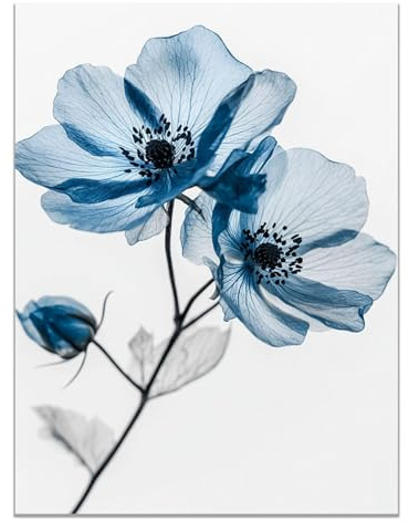 XENIOU Tableau peinture fleurs, poster mural, Bouquet de petites fleurs bleues Pour salle de bain salon chambre bureau cuisine - 80x120cm Sans cadre(bleu)