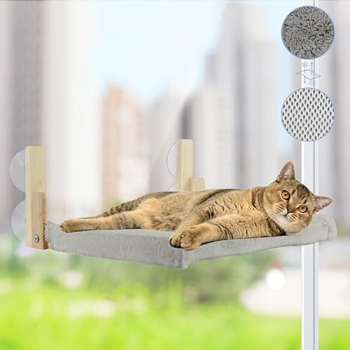 Hamaca Gato Ventana - Cama Gato Ventana Espaciosa y Segura - Hamaca Gato Ventana de Madera con Fuerte Succión - Cama Ventana para Gatos Fácil de Instalar - Cama Colgante para Gatos