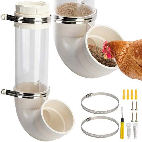 EBaokuup Sichtbarer automatischer Hühner-Futterspender für Hühner, 43,2 cm, PVC-Rohr, kein Abfall, große hängende Schwerkraft, Hühnerfutterstation für Stall, Enten, Truthahn, Gänse (2,5 kg)