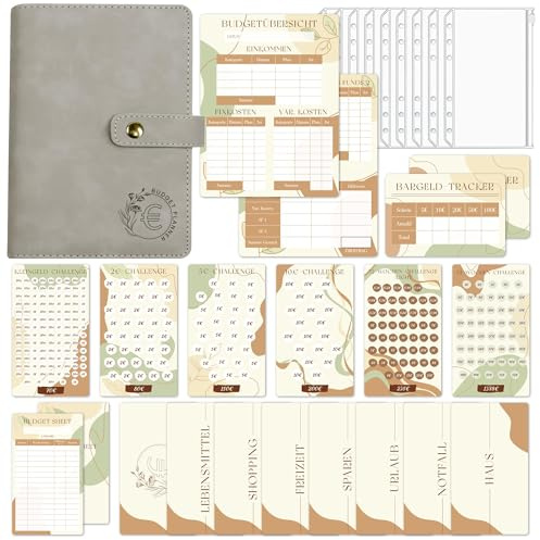 BIROYAL A6 Budget Planner Deutsch, Geld Sparen mit 6 Sparchallenge | Budget Binder mit Sicherer Druckknopf-Verschluss, Finanzplaner Haushaltsbuch, Sparbuch für Geld mit Umschlagmethode
