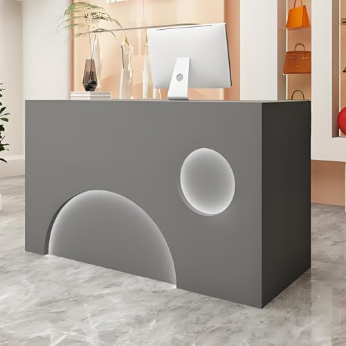 Snaweo Rezeptionstisch, Empfangstheke mit versteckter LED-Beleuchtung, geräumiger Empfangstresen, Verkaufstheke und Elegantes Design für Büroempfang oder Wartebereiche(Gray,120cm/47in)