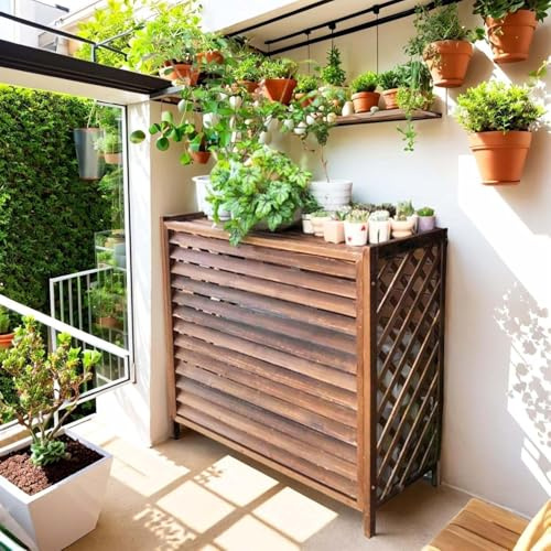Bliajkswyr Copri Motore Condizionatore per Esterno Schermo per Privacy Mobile da Esterno Balcone per Piante da Esterno Portapiante Anti-corrosione Proteggere dal Sole E dalla Pioggia Scaffale(L)
