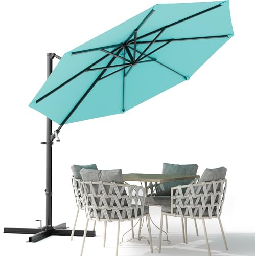 Devoko 10ft Cantilever Patio Umbrella, Round Large Outdoor Umbrella with 360-Degree Rotation, Hanging Offset Market Sun Umbrella, Easy Tilt and Heavy-Duty Frame, for Patio Backyard Garden, Turquoise