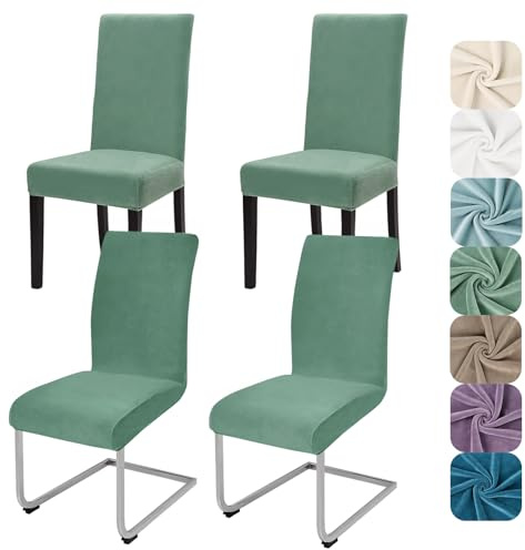 Alishomtll Samt Stuhlhussen 4er Set Stuhlbezug Schwingstuhl Bohnengrün | Elastische Stuhlhussen Schwingstuhl Stuhlbezug Universal hussen für stühle Waschbare Esszimmerstühle Bezug Küche Hochzeit