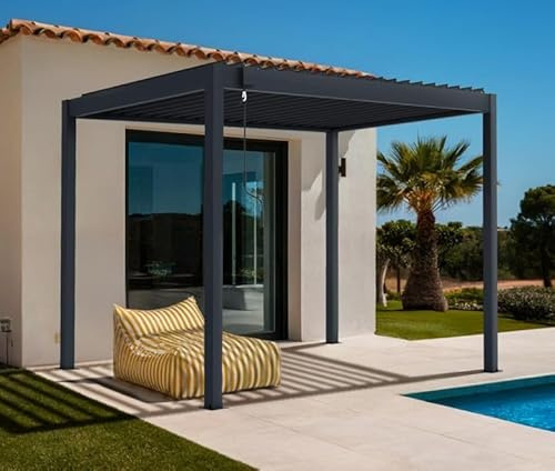 CAZEBOO Pérgola Bioclimática Autoportante Piana 297x195 cm 3x2 m – 6 m² Aluminio Gris Antracita – Lamas Orientables 0-110° Acero – Resistente Viento 70 km/h – Kit Completo con Manivela y Anclajes