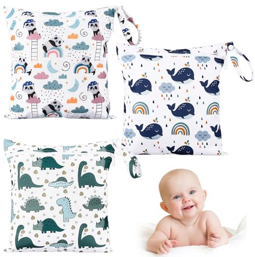 Kaisibum 3 Stück wetbag Kindergarten wasserdichte Windeltasche Große Panda | Stoffwindeln Nasstaschen,Wickeltasche,Wet Dry Cloth Windeltasche mit Reißverschluss,für Baby Reisen Unterwegs