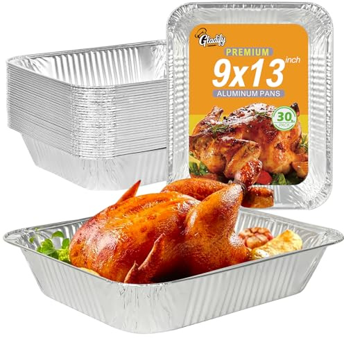 Gladify Aluminum Foil Pans 9x13 Disposable Baking Pans 30 Pack Heavy Duty Half Size Tin Foil Trays for Steam Table, Roasting, Cooking, Heating, Freezing Food
