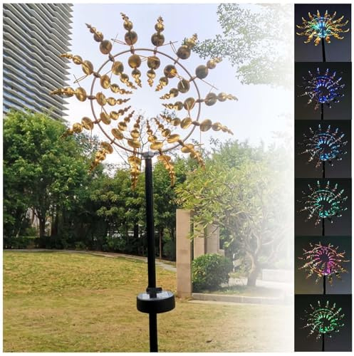 Solaire Moulin A Vent Jardin Exterieur, 210cm Solaire Moulin à Vent Magique, 3D - Carillon Cinétique Moulin à Vent Jardin XXL, pour Le Jardin, DéCoration De Terrasse,Gold