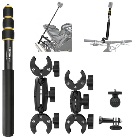 Motorcycle Camera Mount 43” Invisible Stick compatible for Insta360 X5-X | For Action Camera Double Clamp Handlebar Holder fit 15-45mm Bars,360° Ball Head, ABS Aluminum for UTV ATV Riding Vlogging