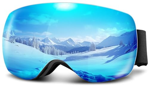 Tekwet Skibrille Damen Herren Blau,OTG Snowboard brille für Brillenträger,Anti-Fog Anti-Beschlag Linse mit UV-Schutz, Helmkompatible Verspiegelte,Ski Goggles für Skifahren Snowboarden