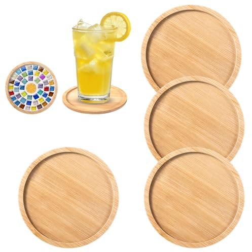 4 Stück Untersetzer Gläser, Mosaik Bastelset Kinder, Kerzenteller, Kerzenhalter, für Bastelarbeiten, DIY-Mosaikbedarf, Trinkbecher und Pflanzen, Kunstteller (Rund)