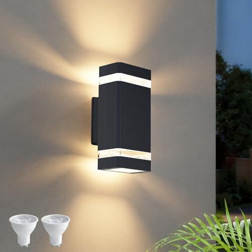 Aipsun Außenlampe Aussenlampe Wand,IP65 Außenleuchte Außenwandleuchte GU10 Up Down 3000K,LED Wandleuchte Wandlampe aussen -Aussenleuchte Außenbeleuchtung Garage & Korridor|Anthrazit