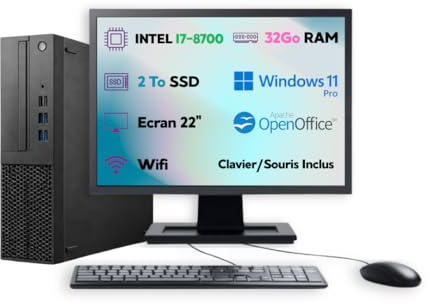 PC Ultra Mini – Intel Core i7 | Windows 11 Pro | SSD 2To | RAM 32Go | Wi-FI | Écran 22’’ + Clavier & Souris | Ordinateur de Bureau Compact Complet Prêt à l’Emploi (reconditionné) (I7-32Go - 2To)