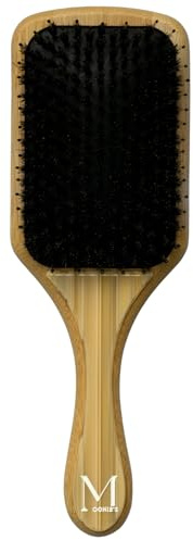 MOONIE'S Cepillo de pelo de bambú 100%, cepillo de paleta con nailon y pelo de jabalí, bambú y madera de bambú, cepillo desenredador para cabello largo, cuidado del cabello, cepillo de madera para