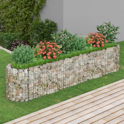 Mokuyary Gabion Bed Galvanised Iron 260 x 50 x 50 cm Garden Planter Box for Growing Flower Herbs Succulent Plants Terrace, Patio, Balcony