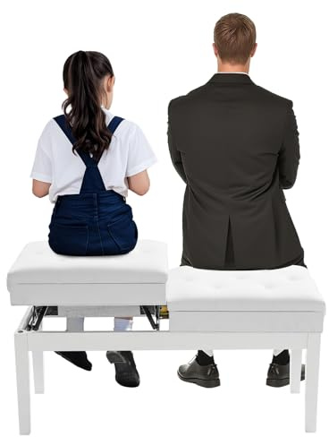 Giuffrida Weiß Zweisitzige Klavierbank, Verstellbare Duett-Klavierbank Für 2 Personen 200kg Tragkraft, Klaviersitz Mit Stauraum Für Häuser, Schulen, Konzerte, Musikstudios(108 * 39 * 48cm)