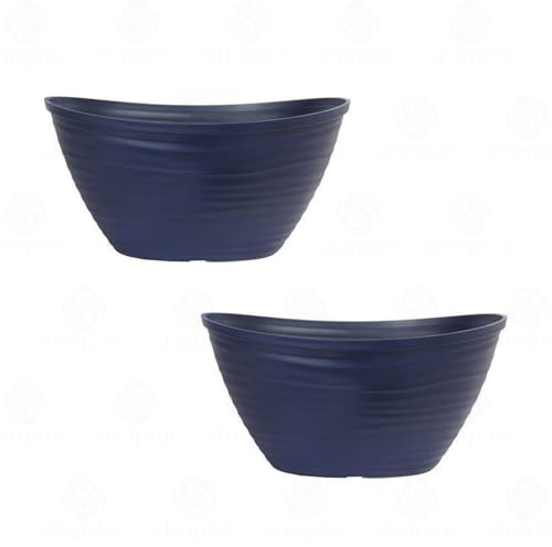 shopior Dune Planter with Rim | Modern Oval Garden Plant Pot | Outdoor Indoor Use | Large Decorative Container for Flowers Shrubs & Home Decor (Dune Planter Oval with Rim 51cm - Dark Blue - Pack 2)