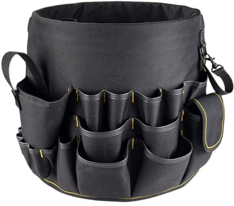 IMIKEYA Organisateur de Seau à Outils en Tissu Oxford Noir Multifonction avec Poches Multiples et Rangement pour Outils de Jardinage