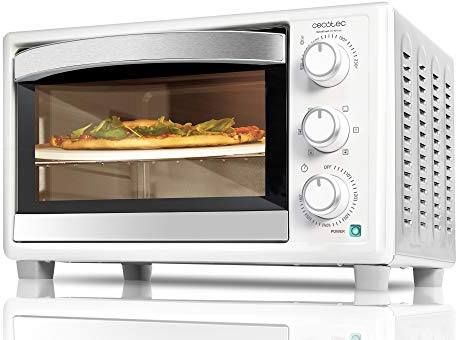 Cecotec Bake & Toast 4Pizza Konvektionsofen - Kapazität von 26 Litern, 1500 W, 6 Modi, Spezialstein zum Kochen von Pizza, Temperatur bis zu 230ºC und Zeit bis zu 60 Minuten, Schwarz (Weiss, 610)
