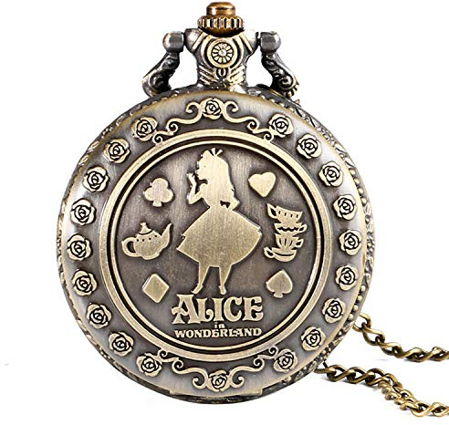Vintage montre de poche Bronze Alice In Wonderland montre à gousset à quartz collier pendentif chaîne Horloge