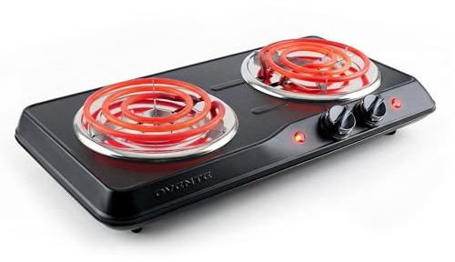 OVENTE Electric Double Burner, 1700W Coil Hot Plate, Black BGC102B